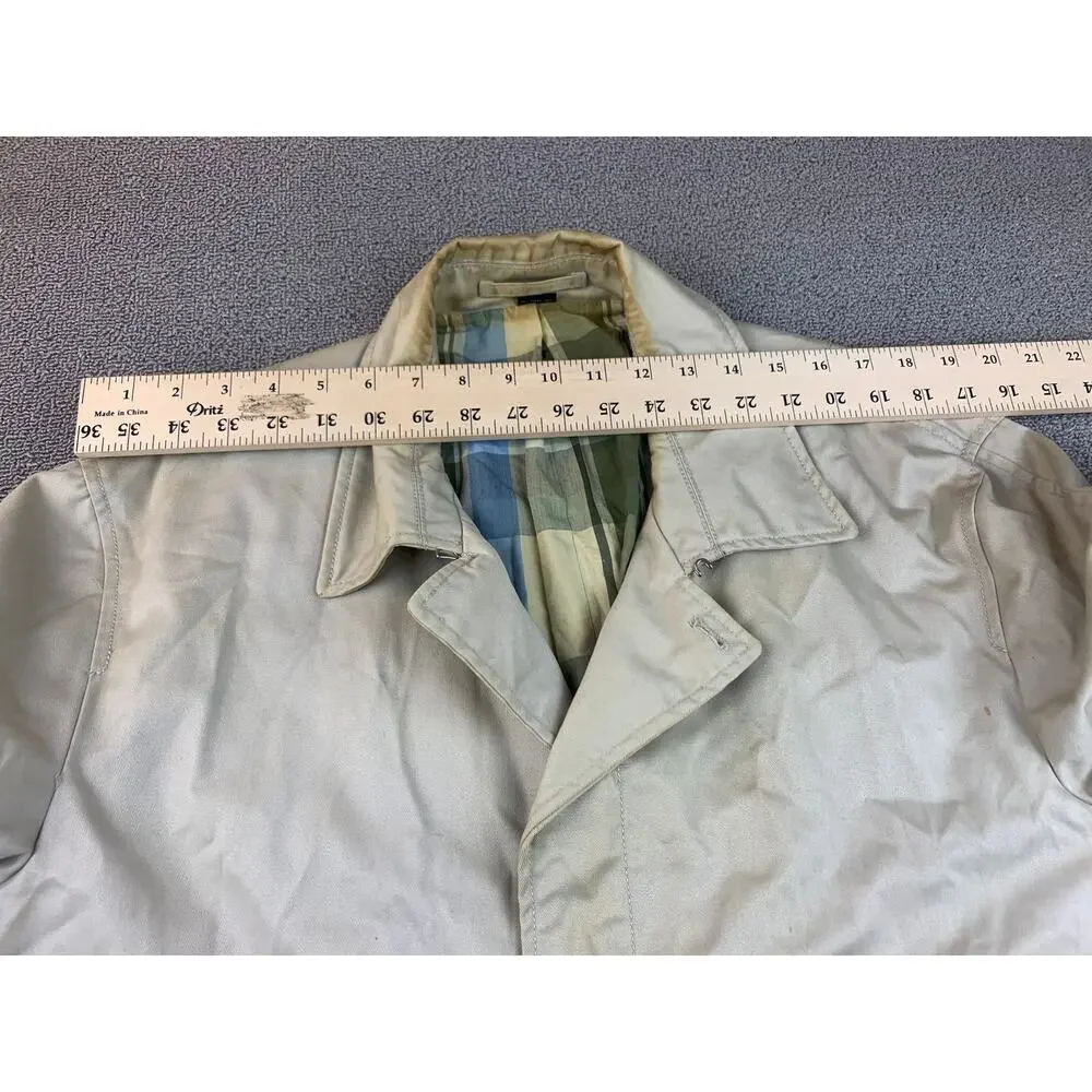 J. Crew Men's XL Beige Green Blue Full Length Checkered Plaid Lined Rain Coat‎
